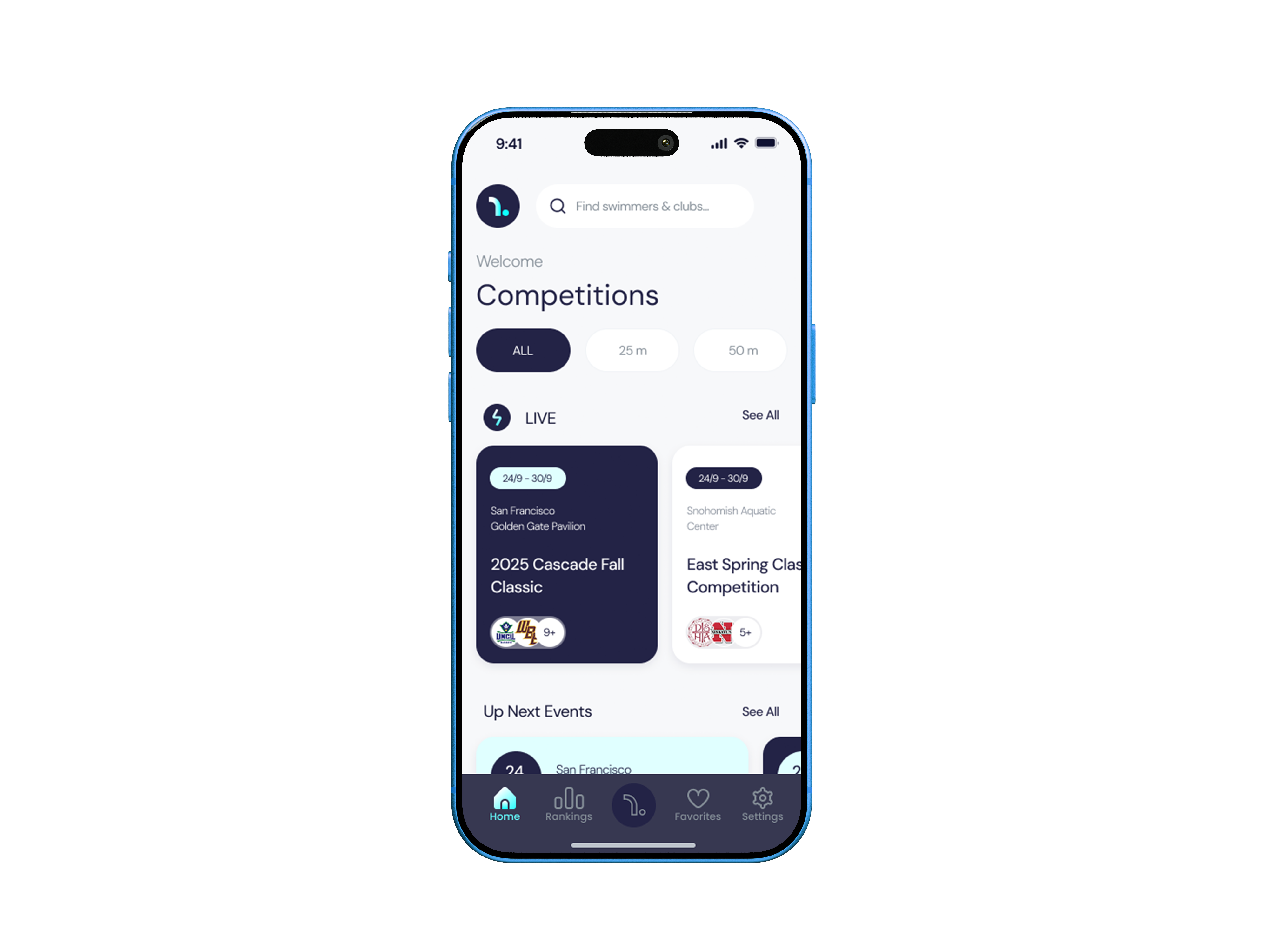 Swimhub home screen